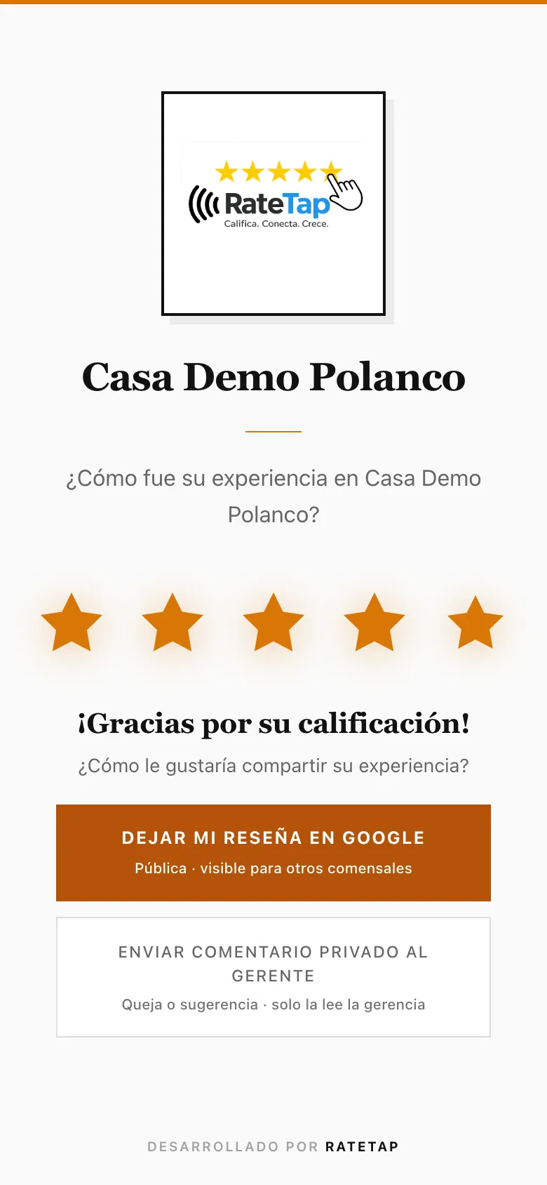 Choice screen offering Google or private feedback